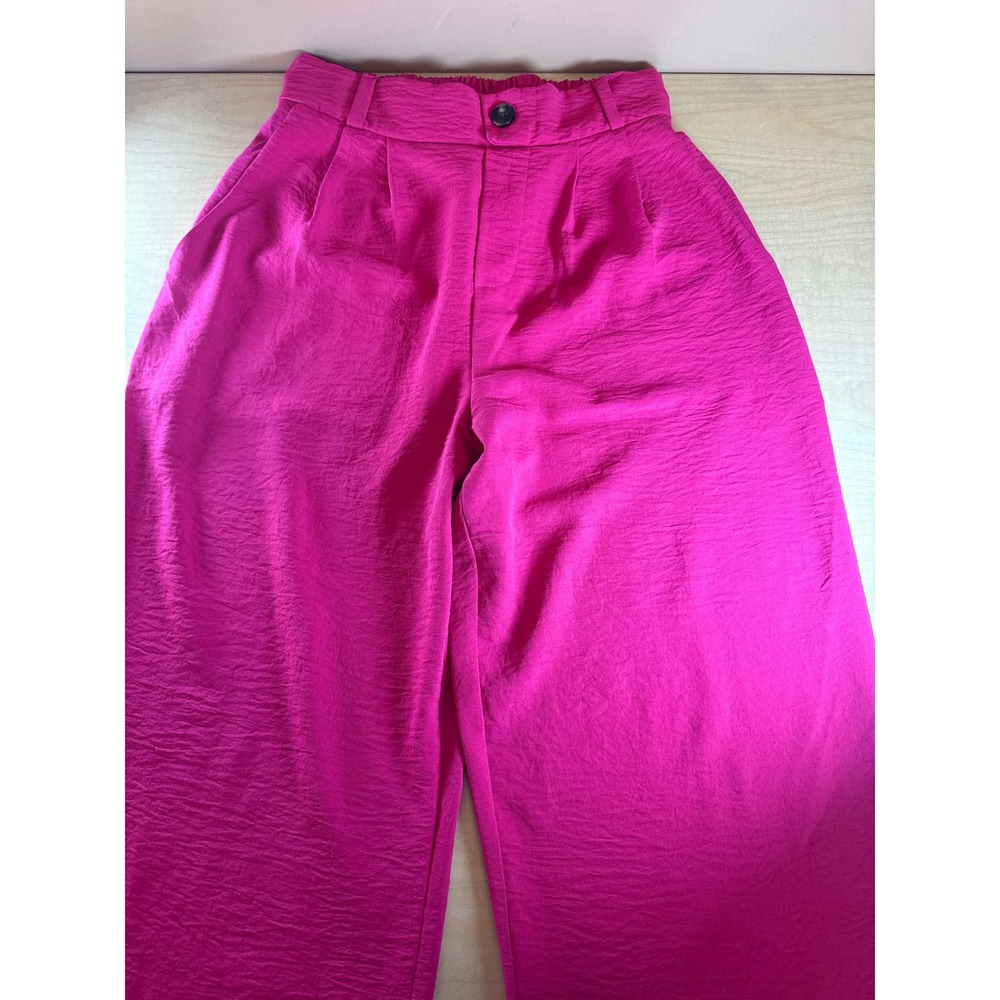 Milk & Honey Hot Pink Wide Leg Textured Trousers High Waist Pleated Pants Small